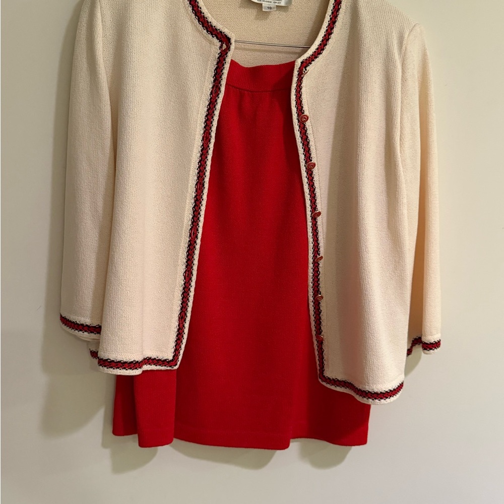 St. John Collection Ivory and Scarlet Skirt Set